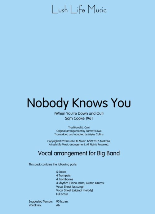 Nobody Knows You (When You're Down and Out) (Vocal Solo with Jazz Ensemble - Score and Parts)